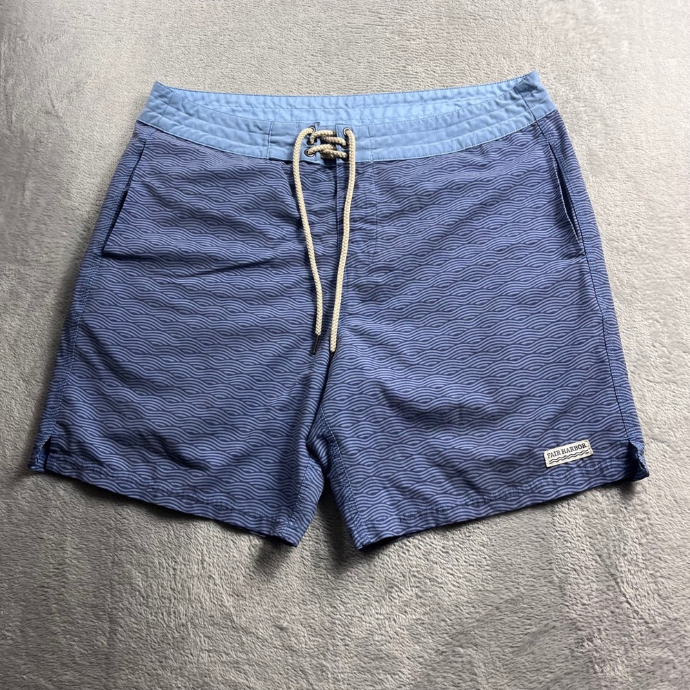 Fair Harbor Mens Blue Wave Print Board Shorts Swim Trunks Size 32